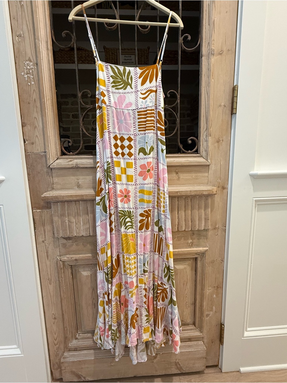 Anthropologie Paper Heart Pink, Yellow & Olive Green Patchwork Maxi Dress - Picture 4 of 6
